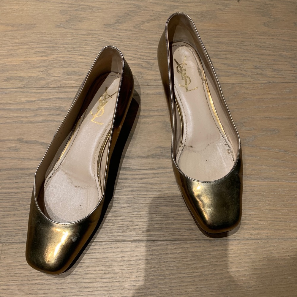 Yves Saint Laurent gold flats